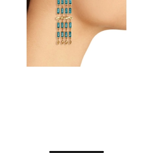 Kendra Scott Vintage Gold Jack Teal Blue Crystal Long Dangle Earrings  ❤️ 158$
